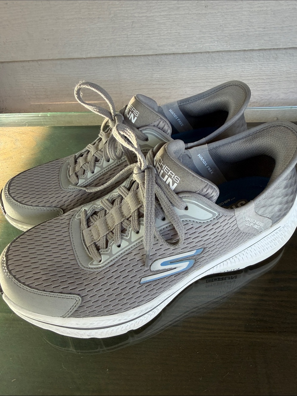 Skechers Men's Gray Athletic Walking Sneakers with Subtle Blue Accent